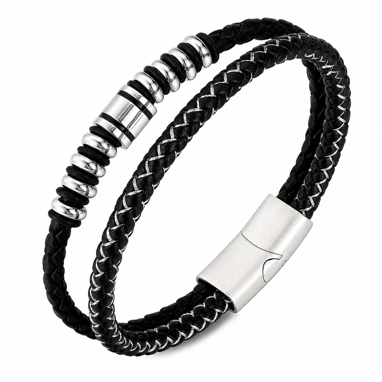 Bracciale Acciaio e Pelle Sintetica in Fibra - Reiko