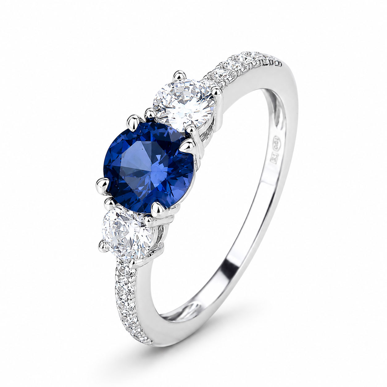 Anello trilogy sapphire in argento rodiato.  - aMarty