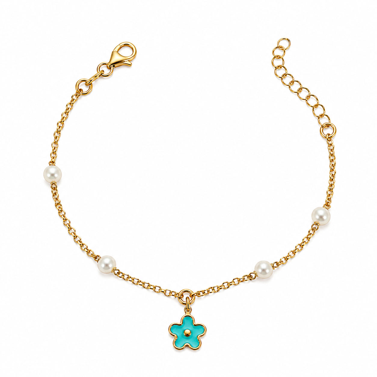 Bracciale Argento Dorato Fiore e Perle - I gioielli di Sofia