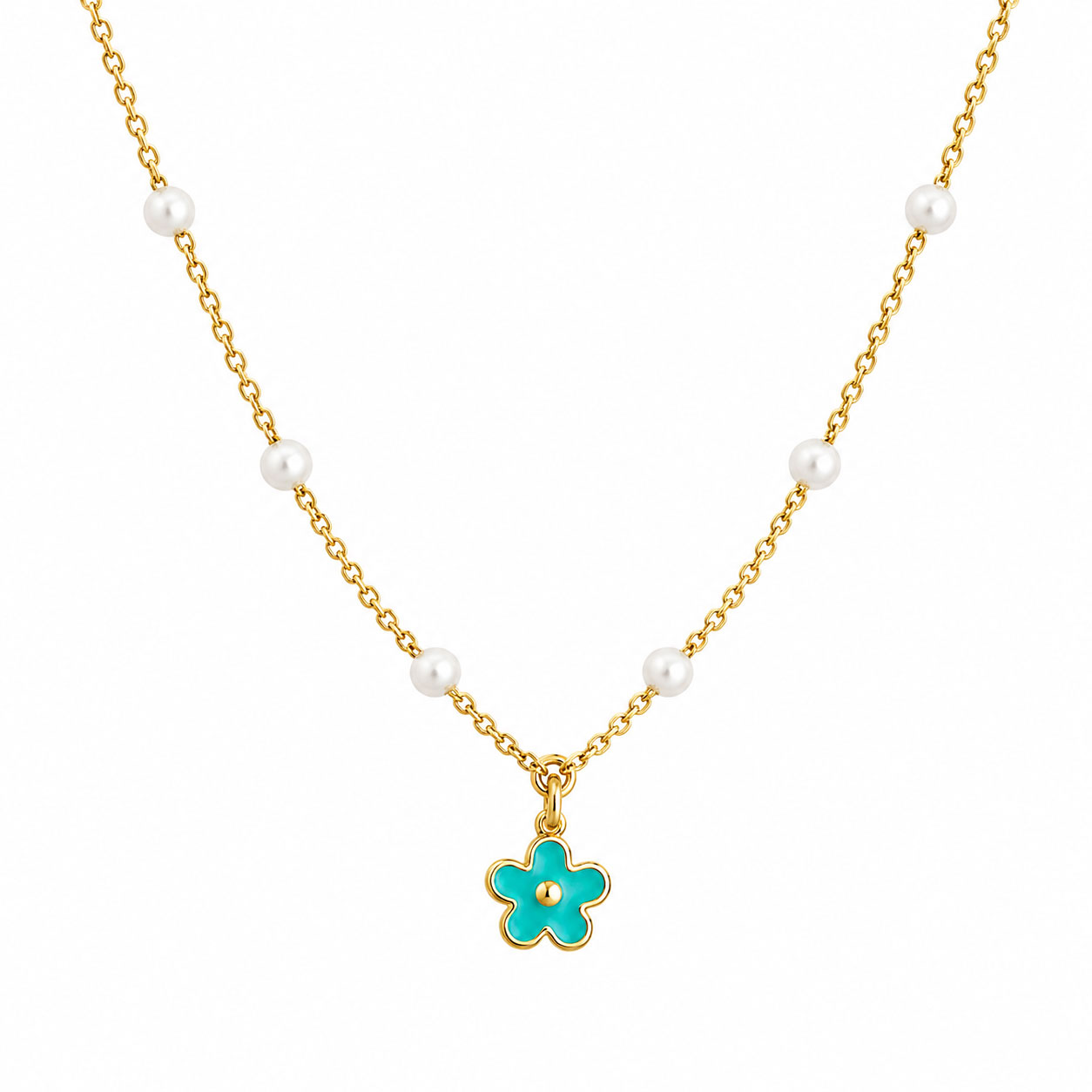 Collana Argento Dorato Fiore e Perle - I gioielli di Sofia