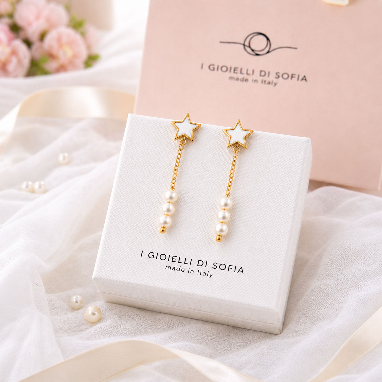 Orecchini Pendenti Stella e Perle - I gioielli di Sofia